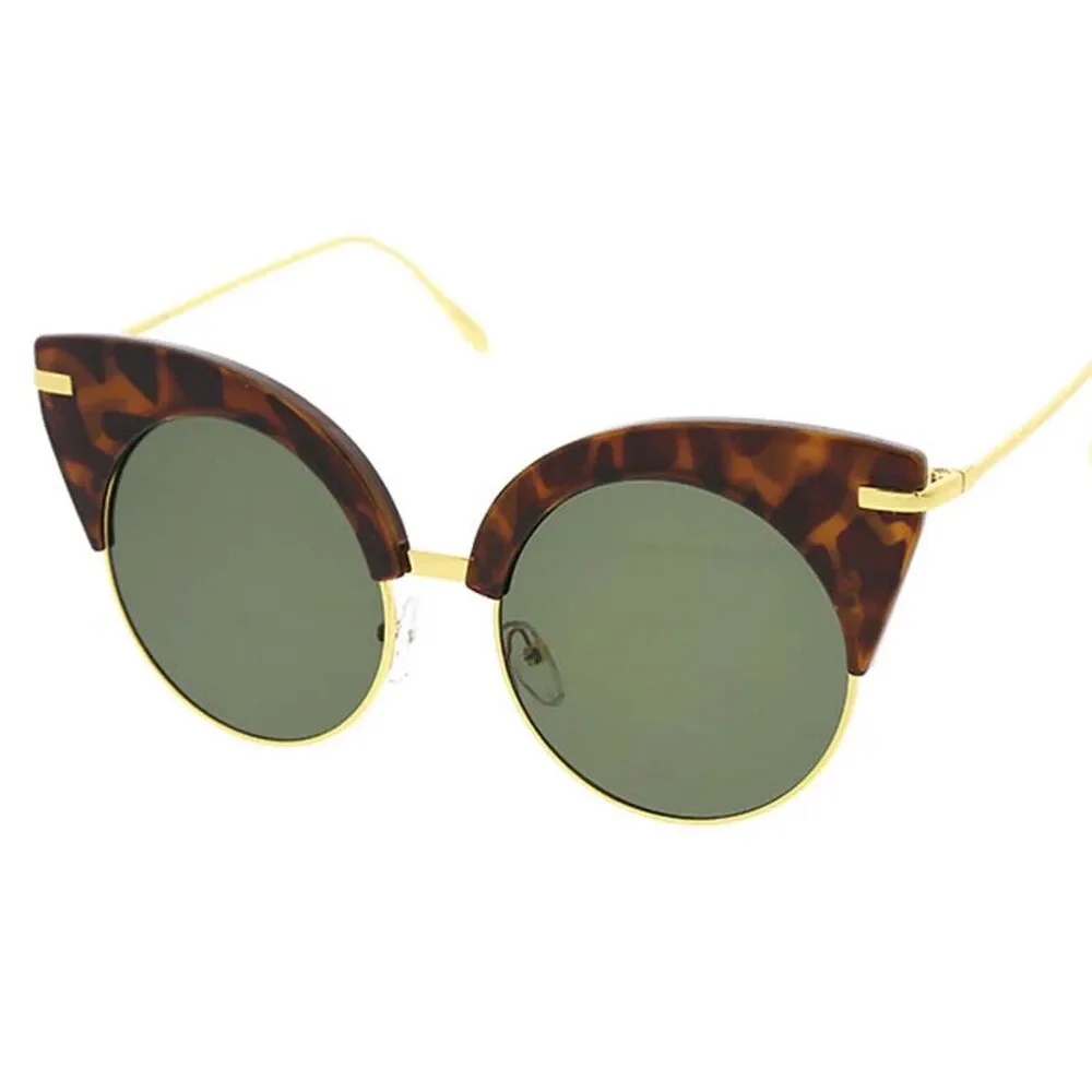 Tortoise Round Cat Eye Sunglasses Gold Arms Gray Lens